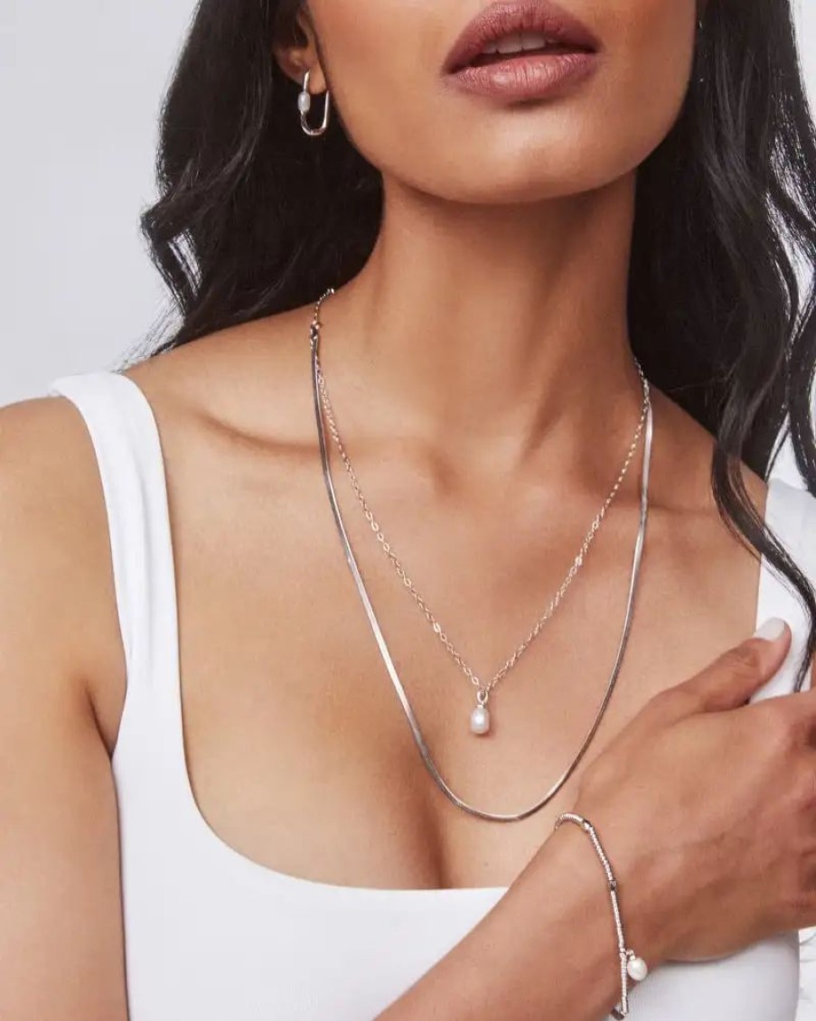 * Kendra Scott Lindsay Silver Multi Strand Necklace In White Pearl | Necklaces