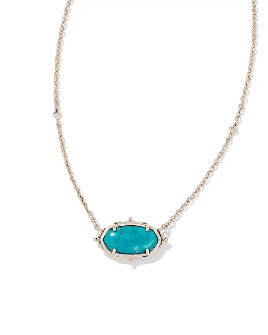 * Kendra Scott Baroque Elisa Vintage Silver Pendant Necklace In Variegated Dark Teal Magnesite | Necklaces