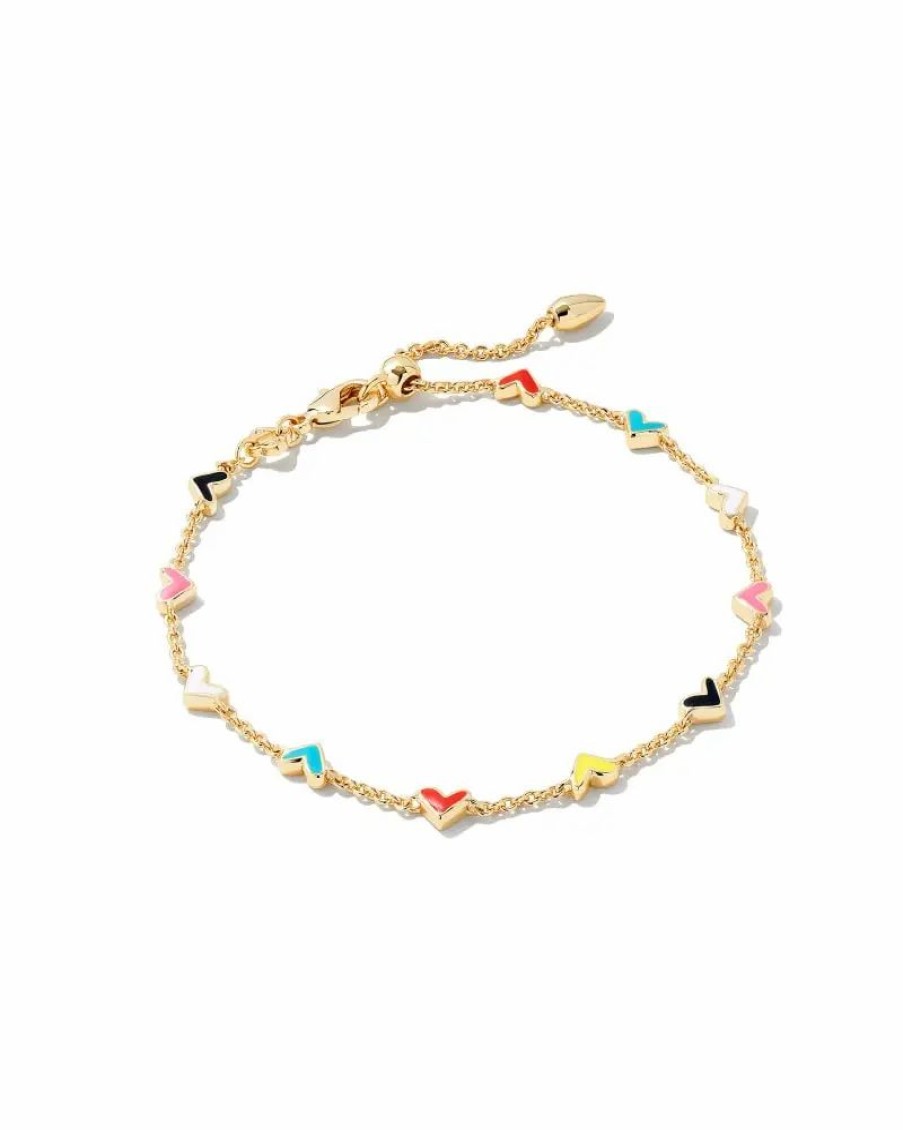 * Kendra Scott Haven Heart Gold Chain Bracelet In Multi Mix | Bracelets