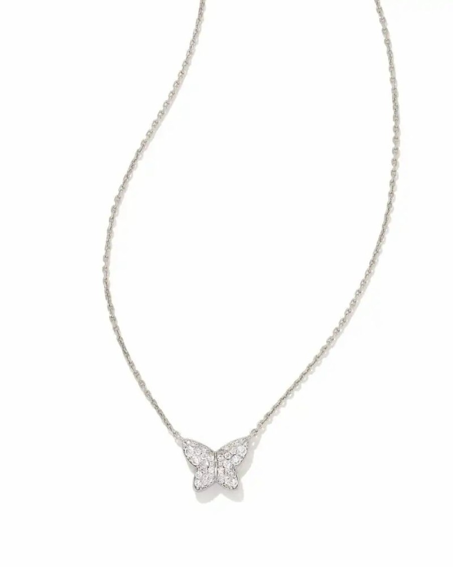 * Kendra Scott Lillia Butterfly Silver Pendant Necklace In White Crystal | Necklaces