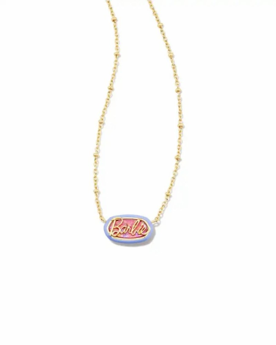 * Barbie X Kendra Scott Gold Elisa Satellite Reversible Necklace In Pink Iridescent Glitter Glass | Necklaces