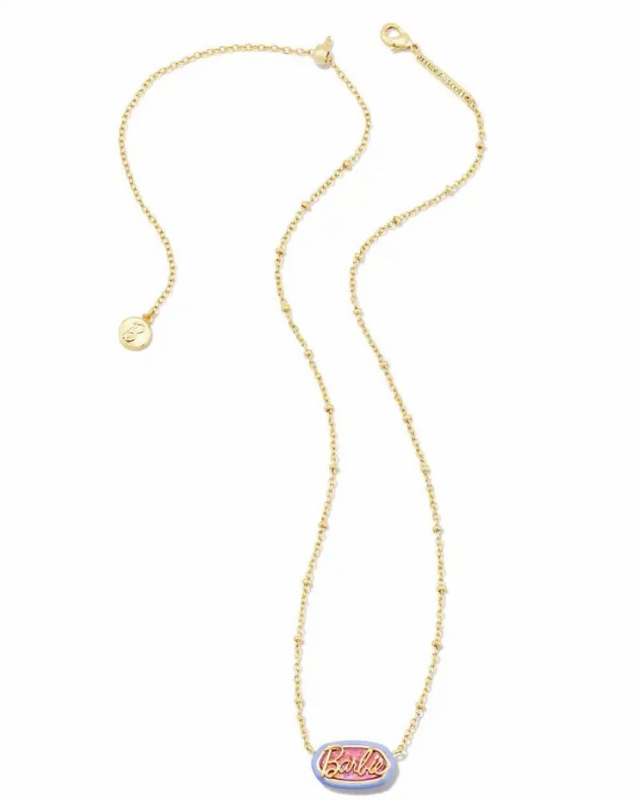 * Barbie X Kendra Scott Gold Elisa Satellite Reversible Necklace In Pink Iridescent Glitter Glass | Necklaces