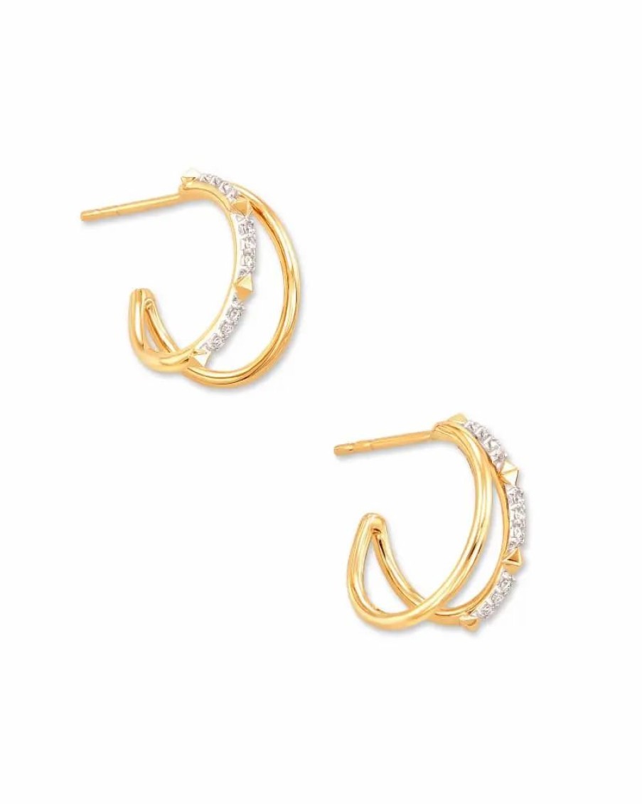 * Kendra Scott Astrid 14K Yellow Gold Split Hoop Earrings In White Diamond | Earrings