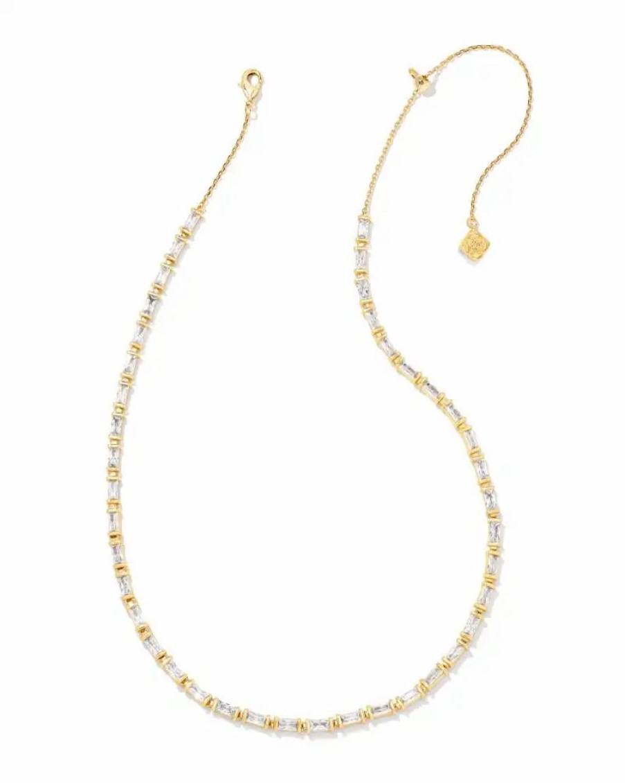 * Kendra Scott Juliette Gold Strand Necklace In White Crystal | Necklaces