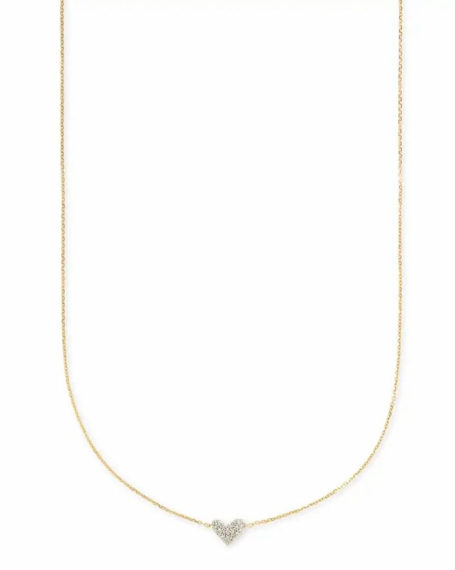 * Kendra Scott Heart 14K Yellow Gold Pendant Necklace In White Diamonds | Necklaces