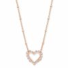 * Kendra Scott Ari Heart Rose Gold Pendant Necklace In White Crystal | Necklaces