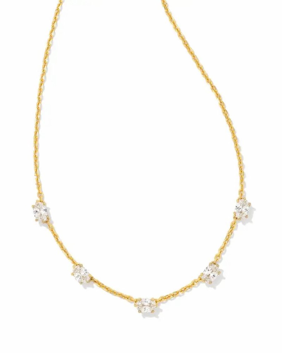 * Kendra Scott Cailin Gold Crystal Strand Necklace In White Crystal | Necklaces