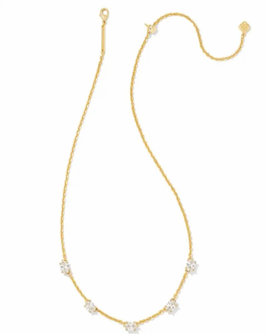 * Kendra Scott Cailin Gold Crystal Strand Necklace In White Crystal | Necklaces