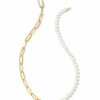 * Kendra Scott Ashton Gold Half Chain Necklace In White Pearl | Necklaces