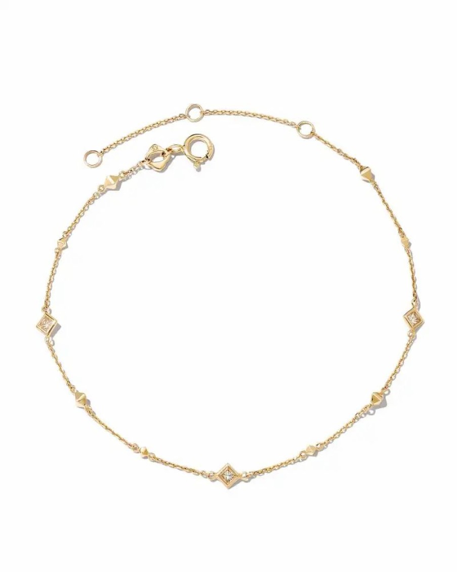 * Kendra Scott Michelle 14K Yellow Gold Delicate Bracelet In White Diamond | Bracelets