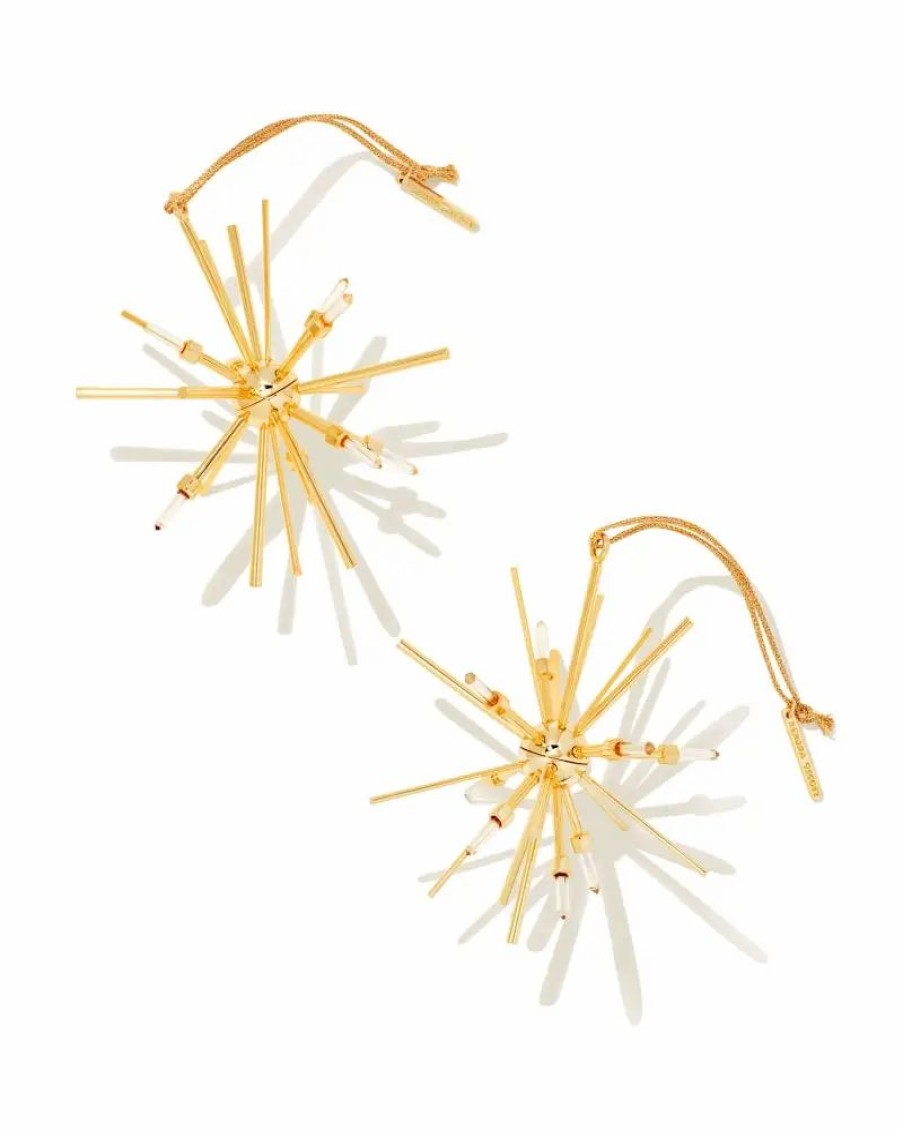 * Kendra Scott Starburst Gold Ornaments Set Of 2 In Clear | Home & Accessories