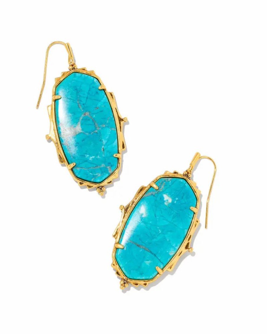 * Kendra Scott Baroque Ella Vintage Gold Drop Earrings In Variegated Dark Teal Magnesite | Earrings