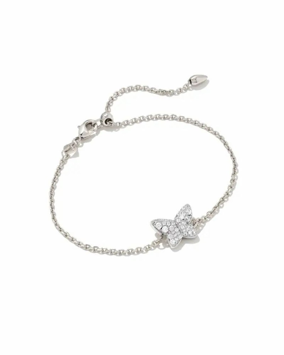 * Kendra Scott Lillia Butterfly Silver Delicate Bracelet In White Crystal | Bracelets