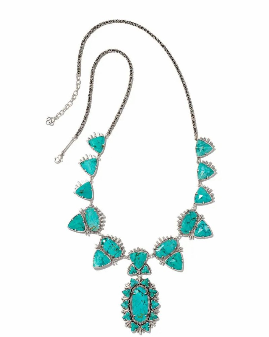 * Kendra Scott Havana Vintage Silver Statement Necklace In Variegated Turquoise Magnesite | Necklaces