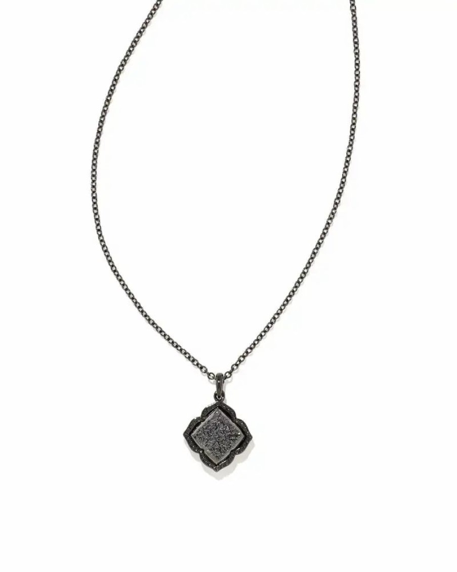 * Kendra Scott Mallory Gunmetal Pendant Necklace In Black Drusy | Necklaces