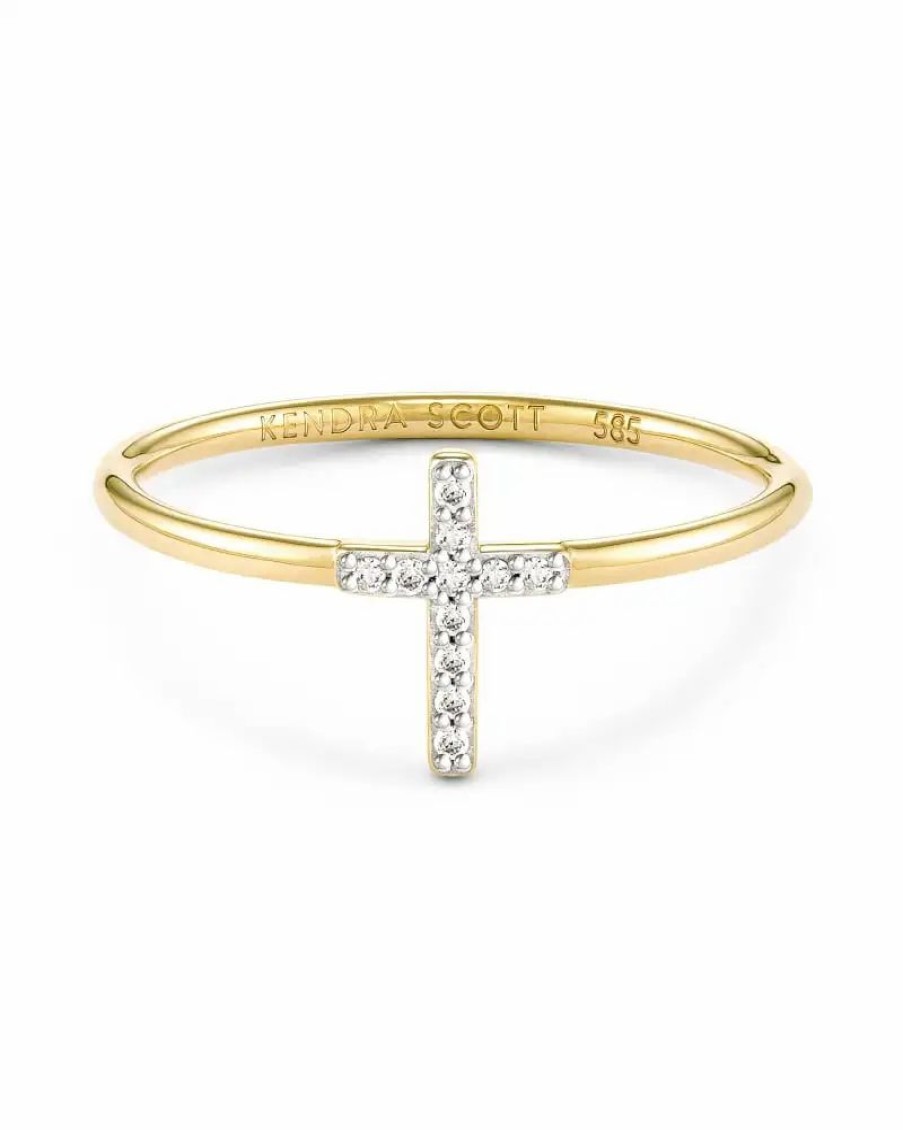 * Kendra Scott Cross 14K Yellow Gold Band Ring In White Diamond | Rings