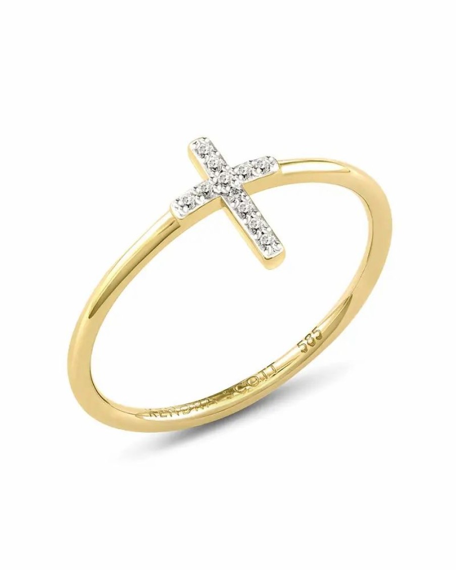 * Kendra Scott Cross 14K Yellow Gold Band Ring In White Diamond | Rings