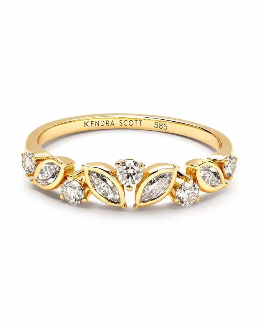 * Kendra Scott Becca 14K Yellow Gold Band Ring In White Diamond | Rings