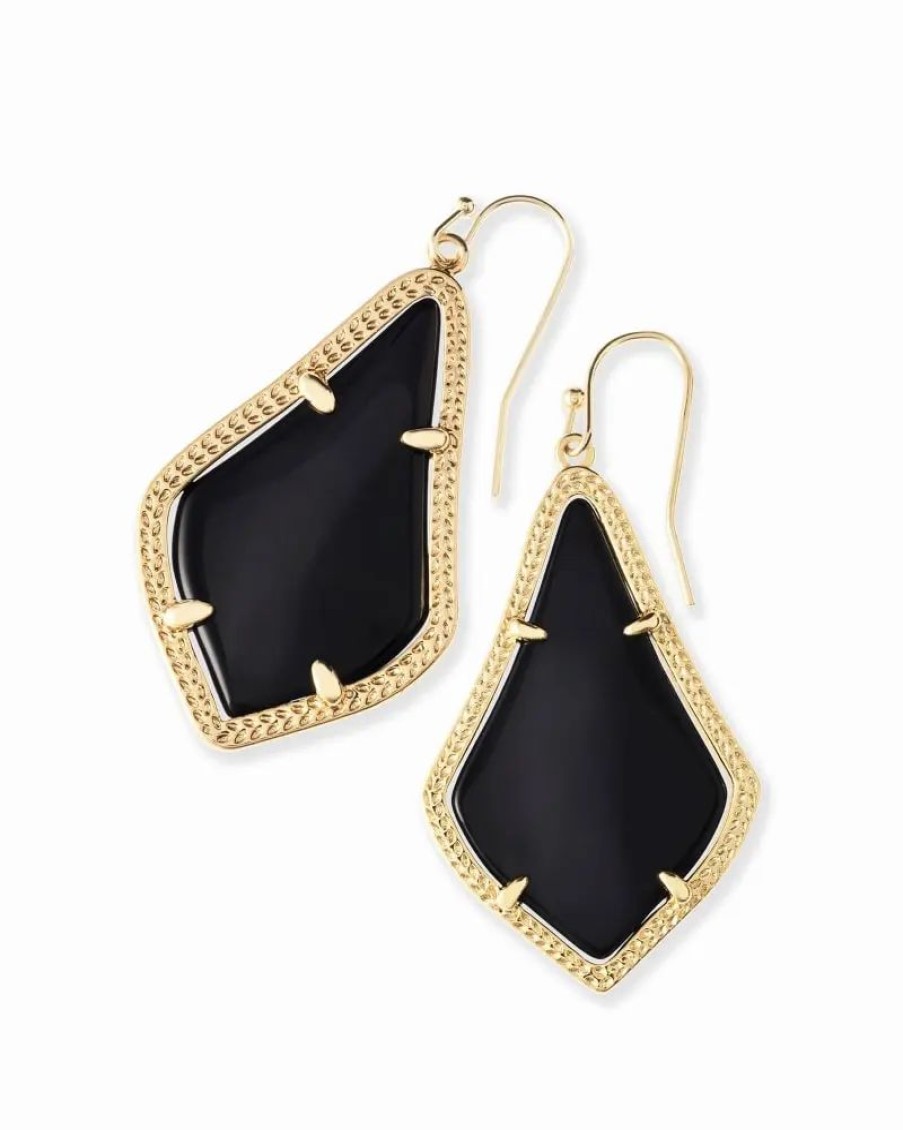 * Kendra Scott Alex Gold Drop Earrings In Black Opaque Glass | Earrings