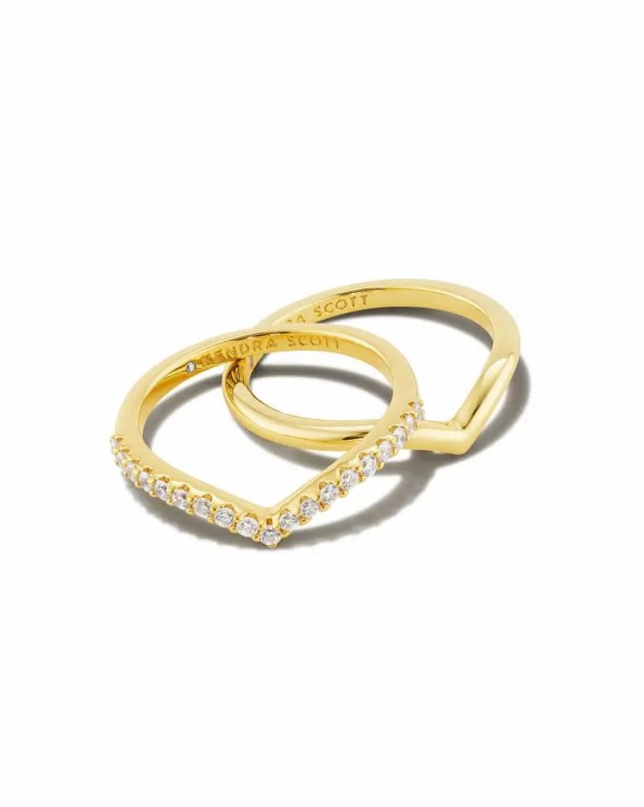 * Kendra Scott Wishbone Gold Ring Set In White Crystal | Rings