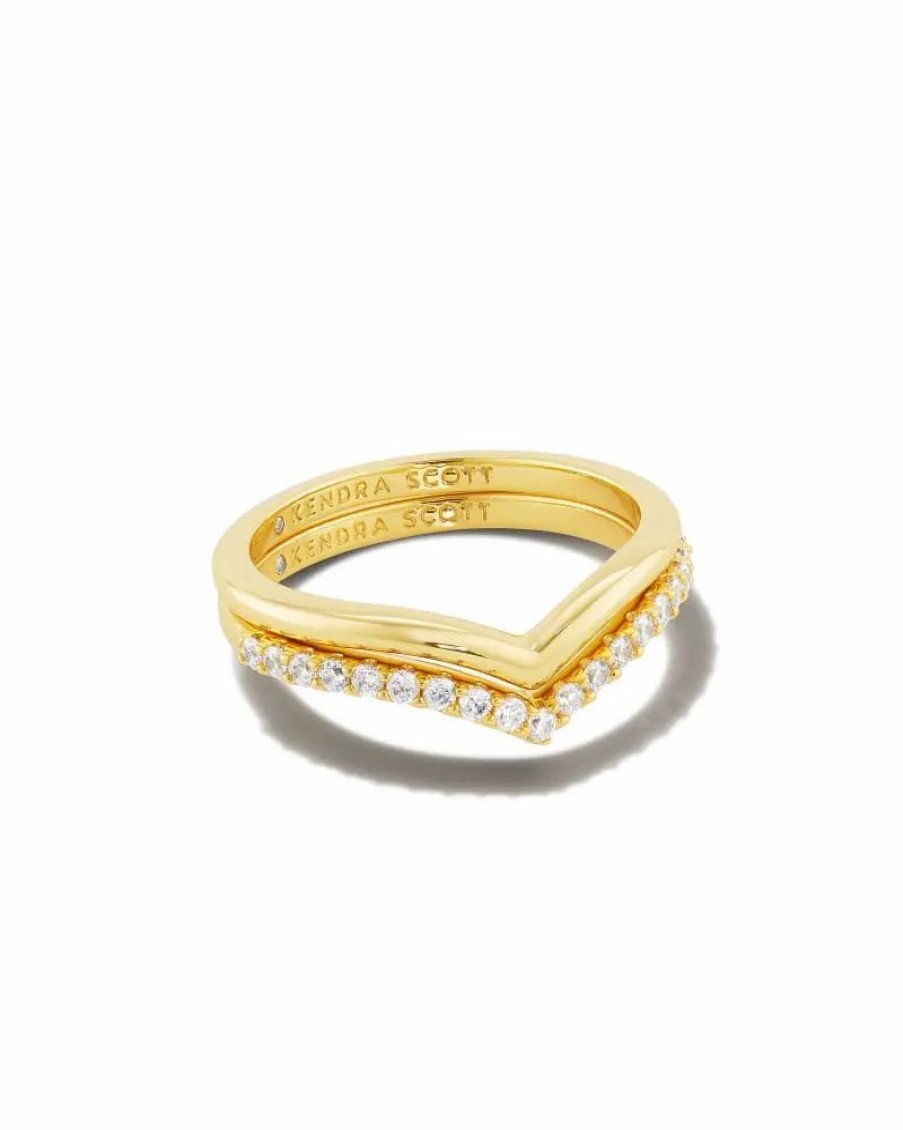 * Kendra Scott Wishbone Gold Ring Set In White Crystal | Rings