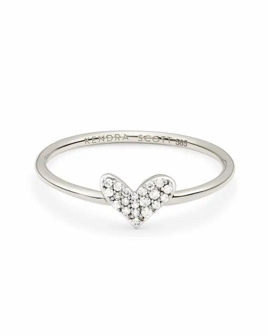 * Kendra Scott Heart 14K White Gold Band Ring In White Diamond | Rings