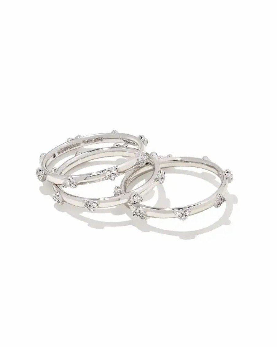 * Kendra Scott Haven Silver Crystal Heart Rings Set Of 3 In White Crystal | Rings