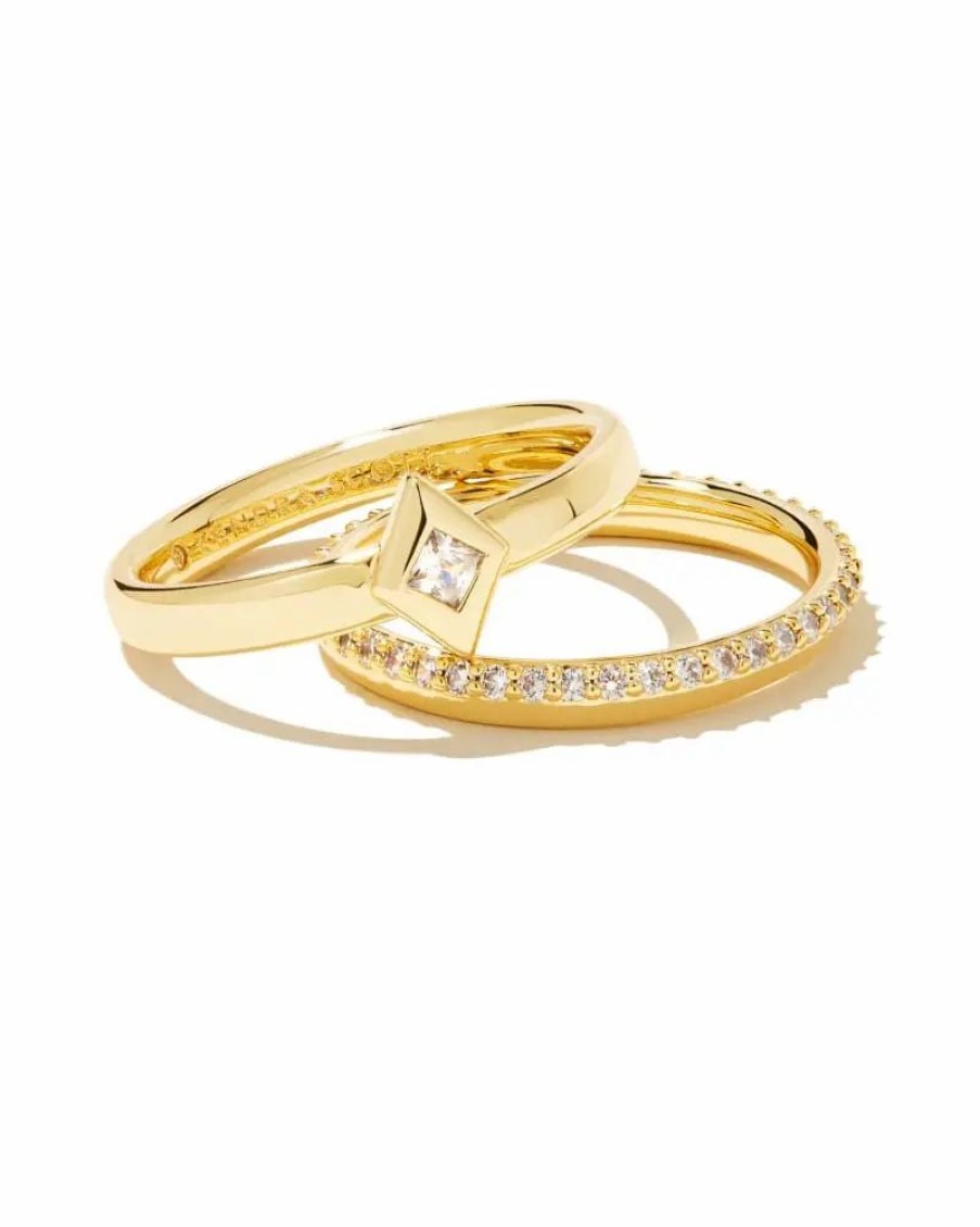 * Kendra Scott Kinsley Gold Ring Set In White Crystal | Rings