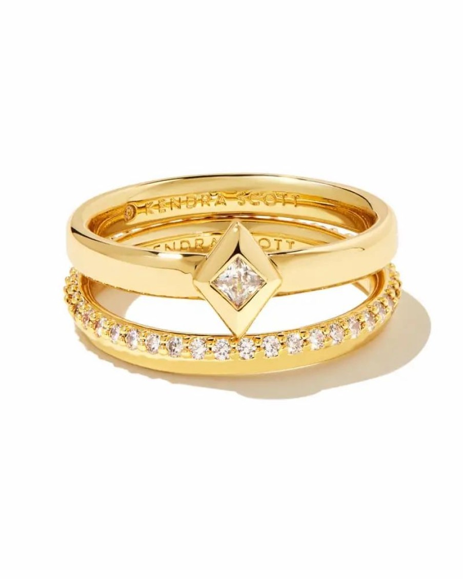 * Kendra Scott Kinsley Gold Ring Set In White Crystal | Rings