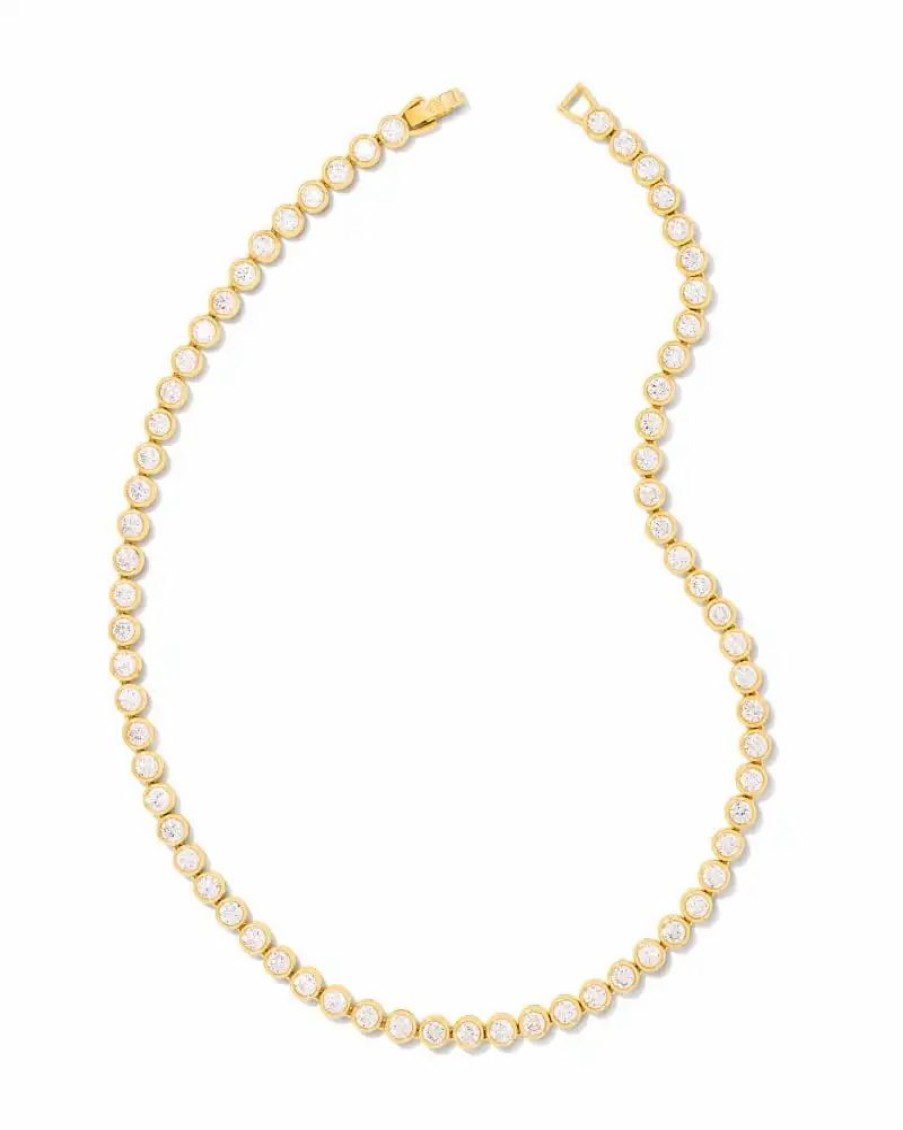 * Kendra Scott Carmen Gold Tennis Necklace In White Crystal | Necklaces