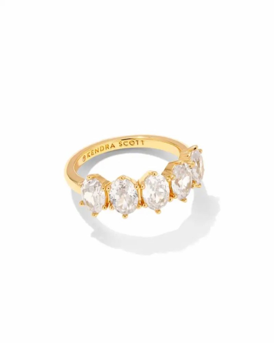 * Kendra Scott Cailin Gold Crystal Band Ring In White Crystal | Rings