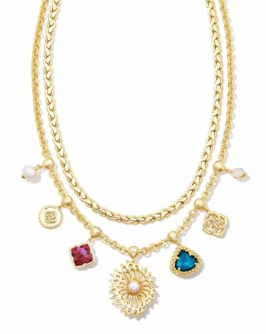 * Kendra Scott Brielle Convertible Gold Charm Necklace In Multi Mix | Necklaces