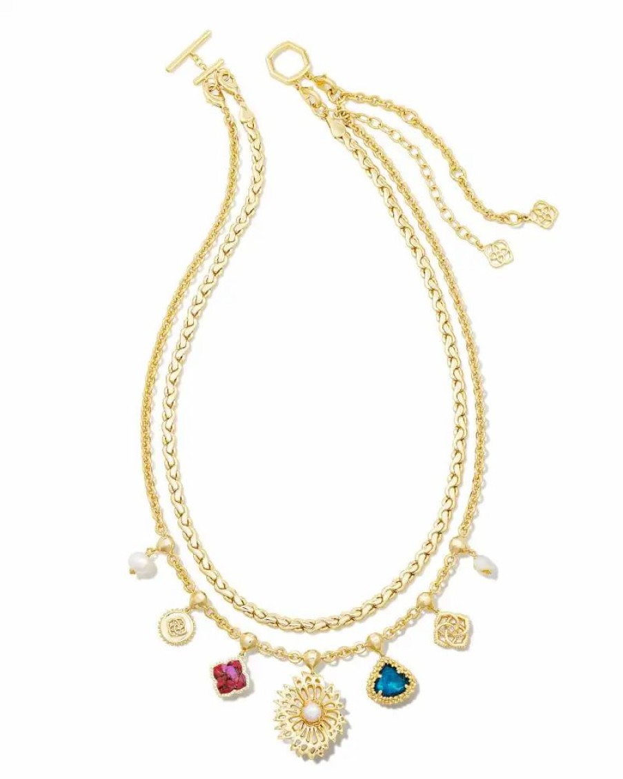 * Kendra Scott Brielle Convertible Gold Charm Necklace In Multi Mix | Necklaces