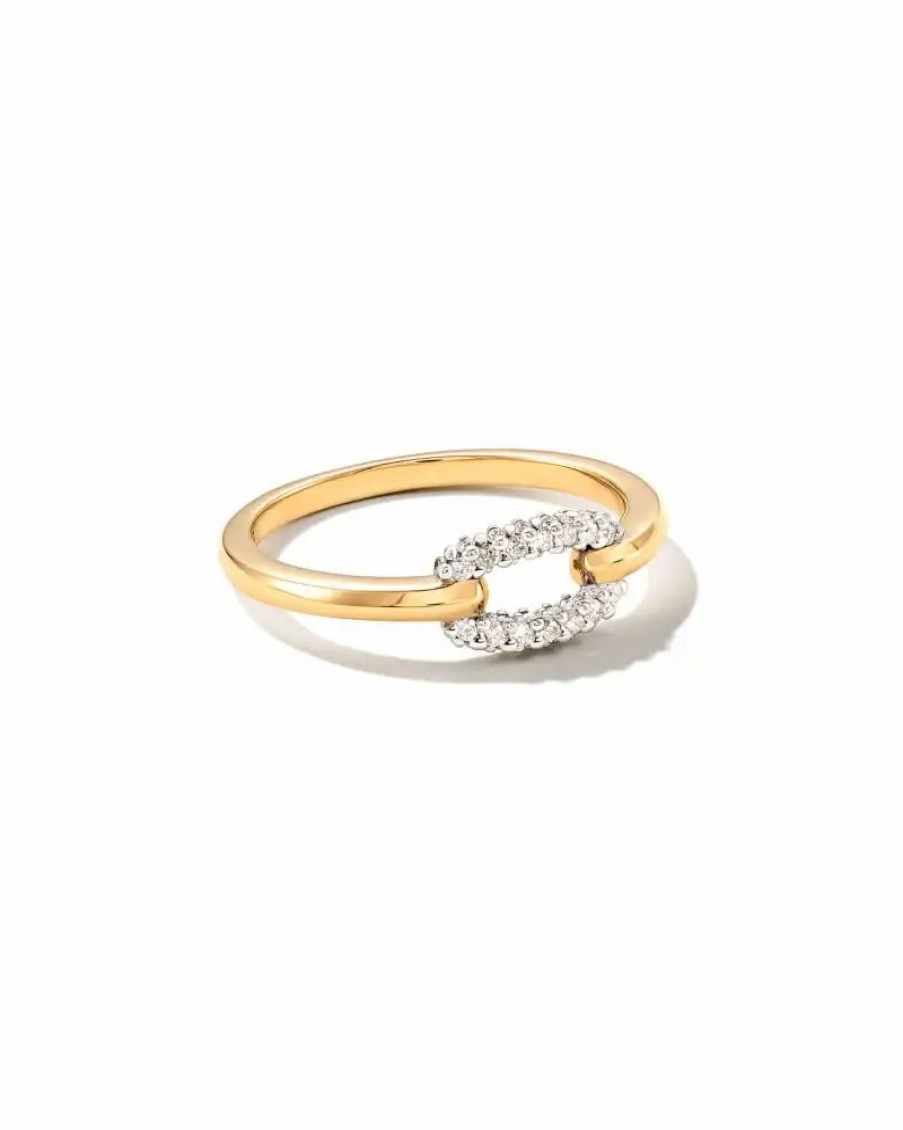 * Kendra Scott Elisa 14K Yellow Gold Interlocking Band Ring In White Diamond | Rings