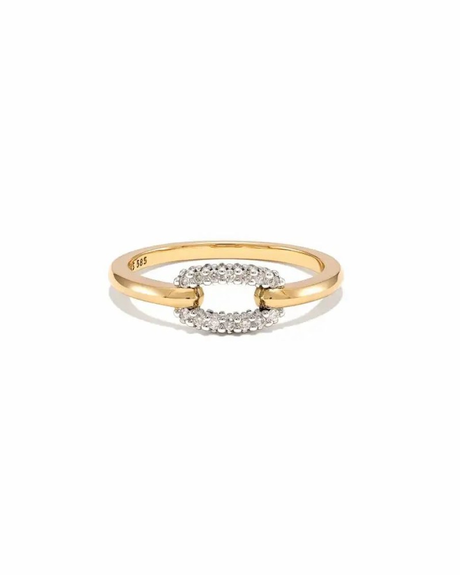 * Kendra Scott Elisa 14K Yellow Gold Interlocking Band Ring In White Diamond | Rings