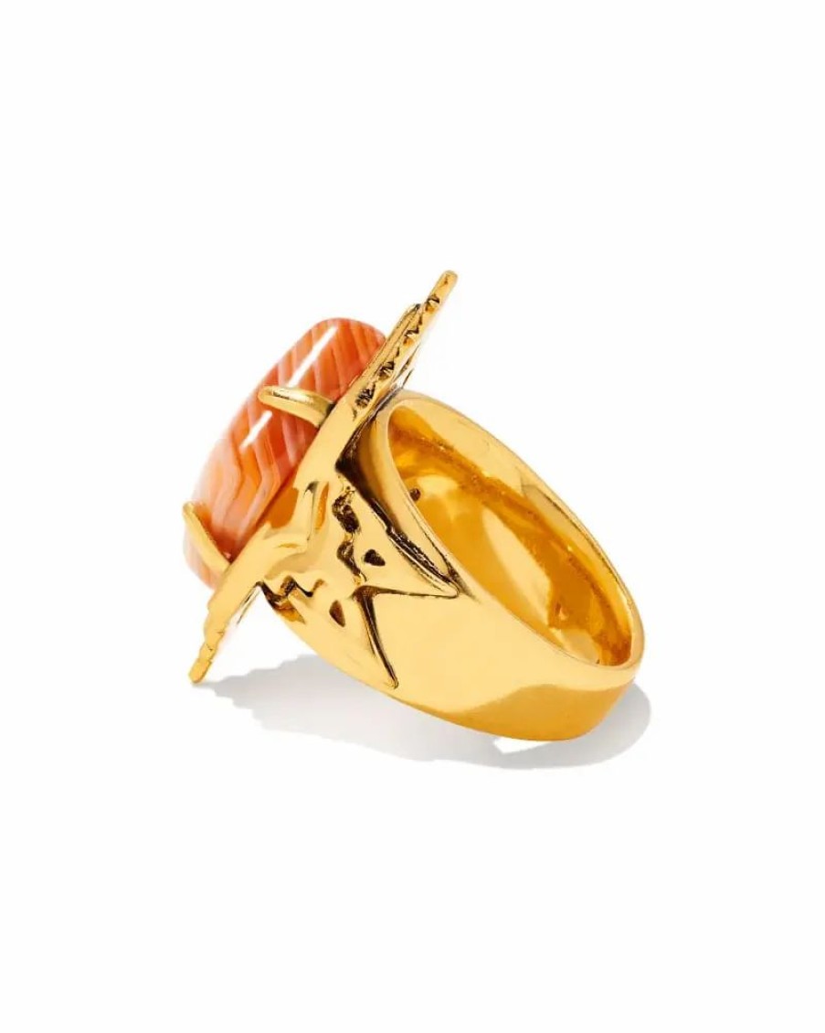 * Kendra Scott Cass Vintage Gold Cocktail Ring In Orange Banded Agate | Rings