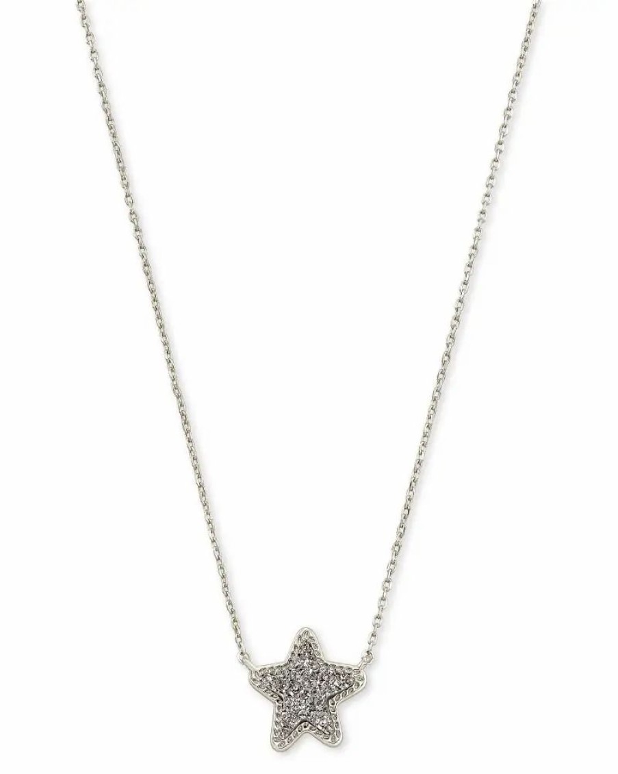 * Kendra Scott Jae Star Silver Pendant Necklace In Platinum Drusy | Necklaces