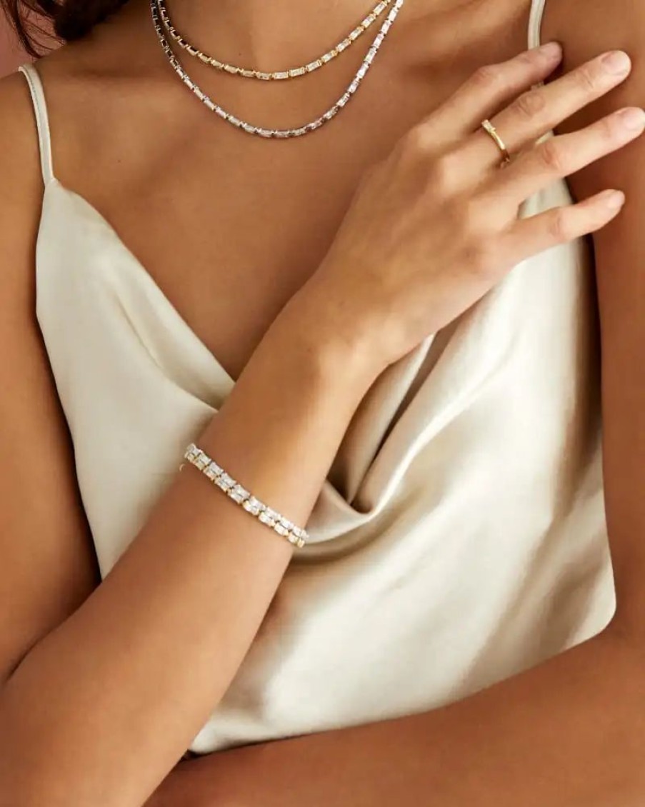 * Kendra Scott Juliette Gold Delicate Chain Bracelet In White Crystal | Bracelets