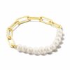 * Kendra Scott Ashton Gold Half Chain Bracelet In White Pearl | Bracelets