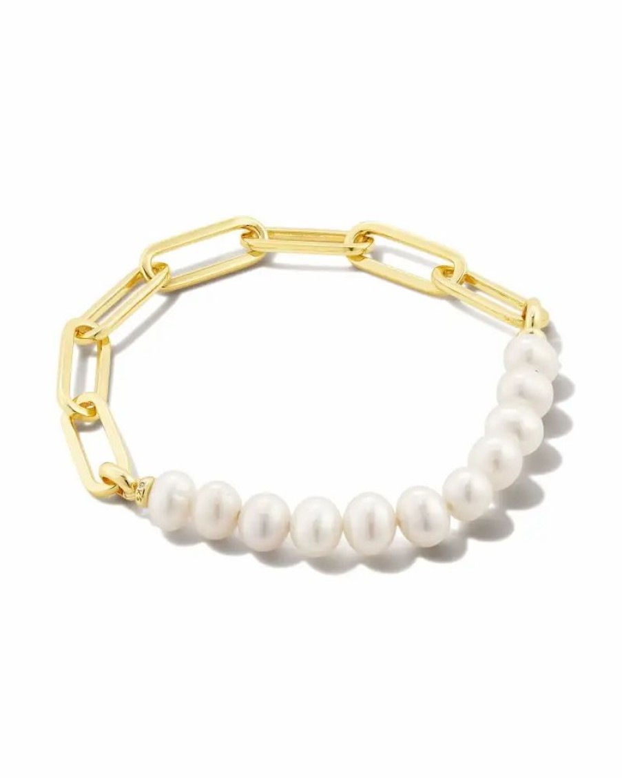 * Kendra Scott Ashton Gold Half Chain Bracelet In White Pearl | Bracelets