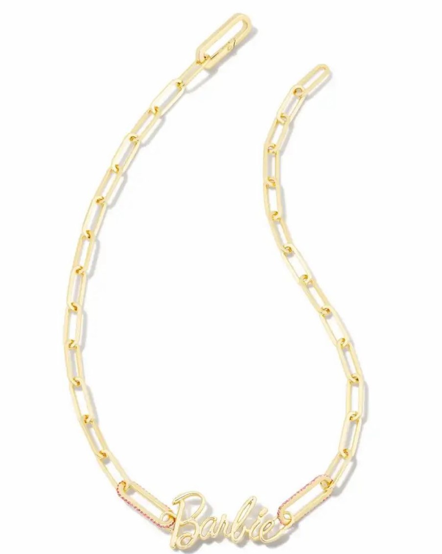 * Barbie X Kendra Scott Gold Link And Chain Necklace In Pink Crystal | Necklaces