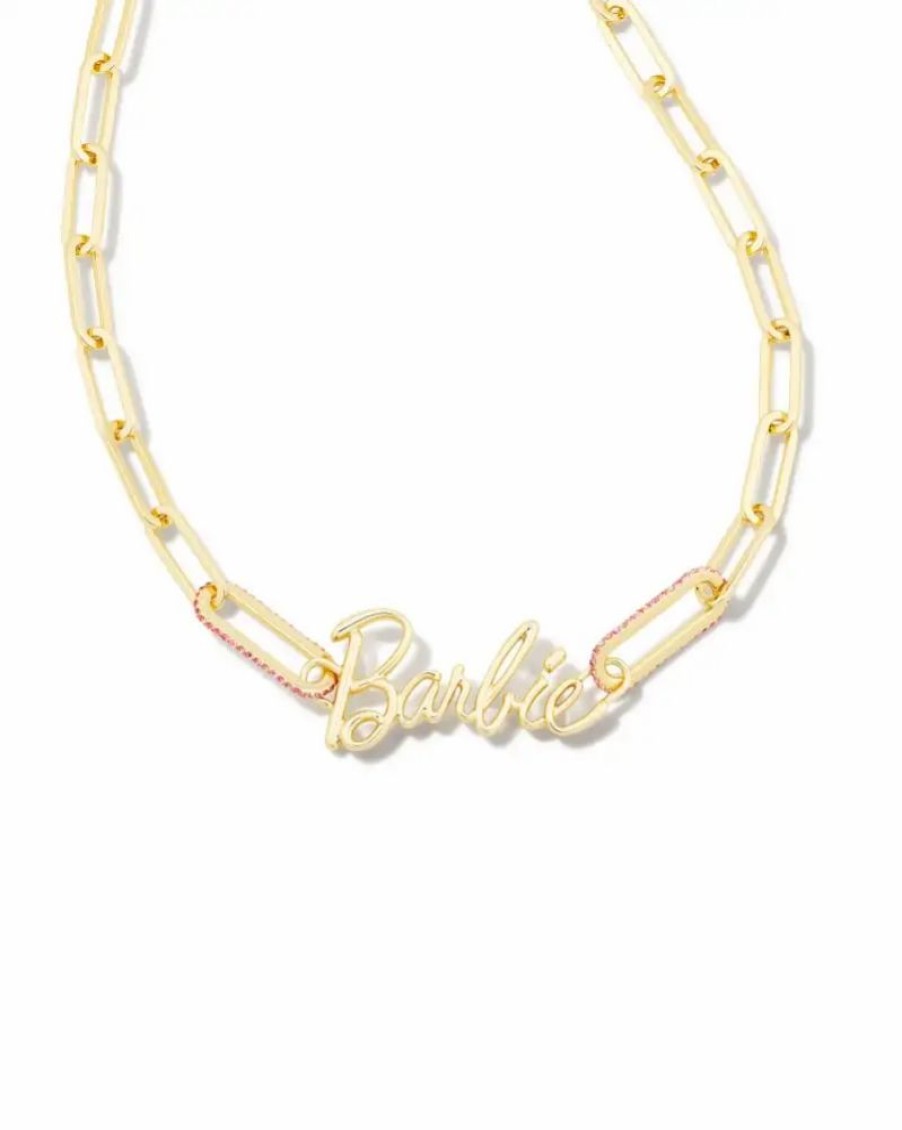 * Barbie X Kendra Scott Gold Link And Chain Necklace In Pink Crystal | Necklaces