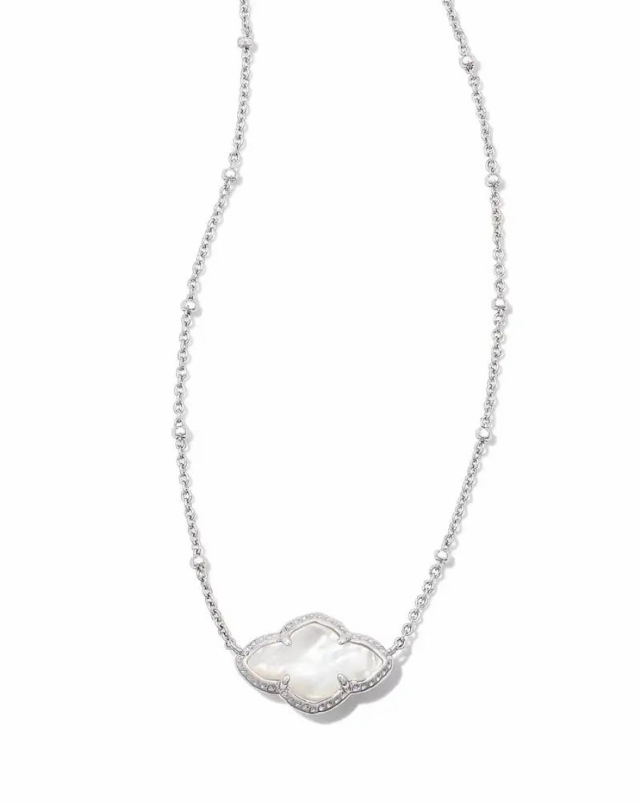 * Kendra Scott Abbie Silver Pendant Necklace In Ivory Mother-Of-Pearl | Necklaces