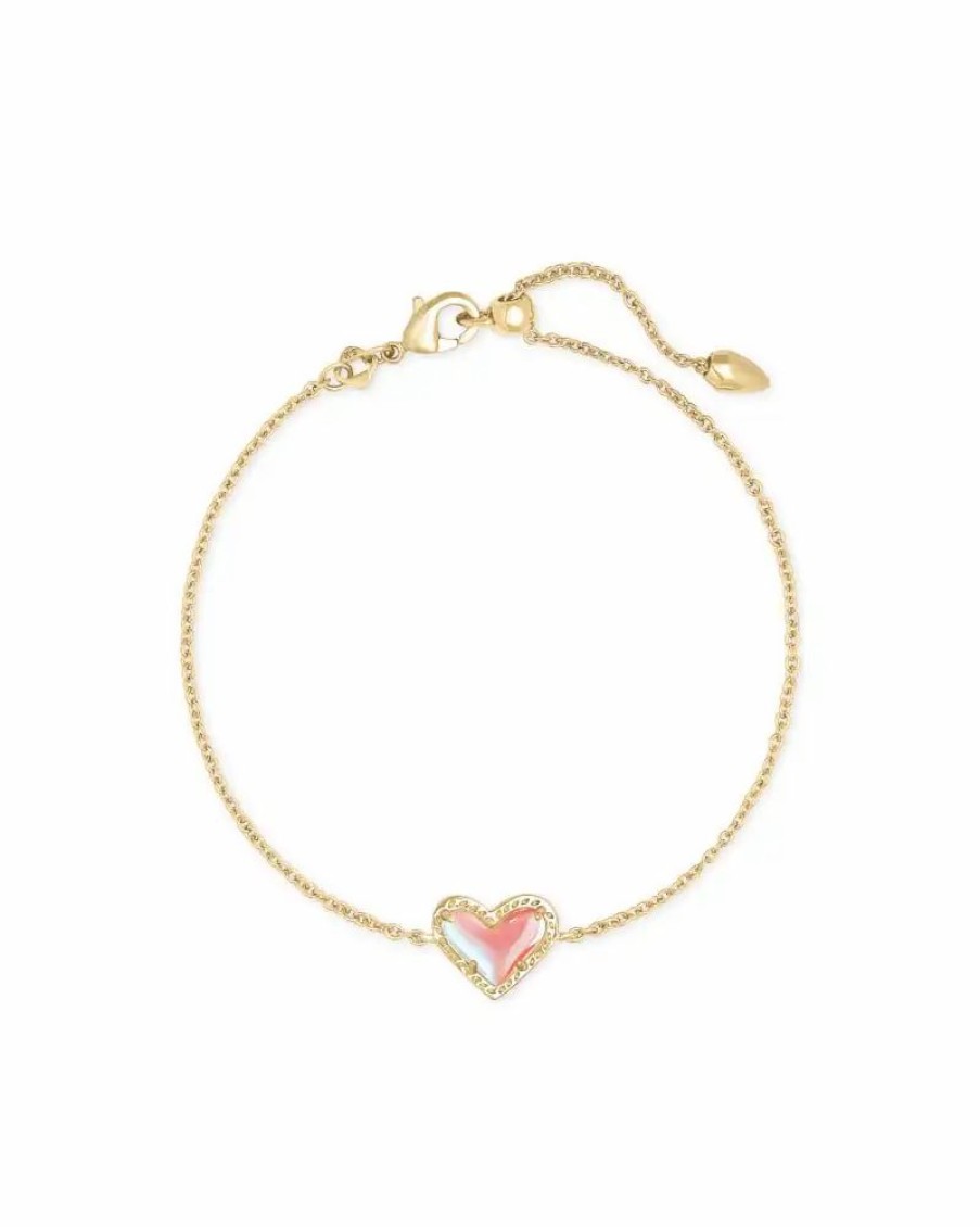 * Kendra Scott Ari Heart Gold Chain Bracelet In Dichroic Glass | Bracelets