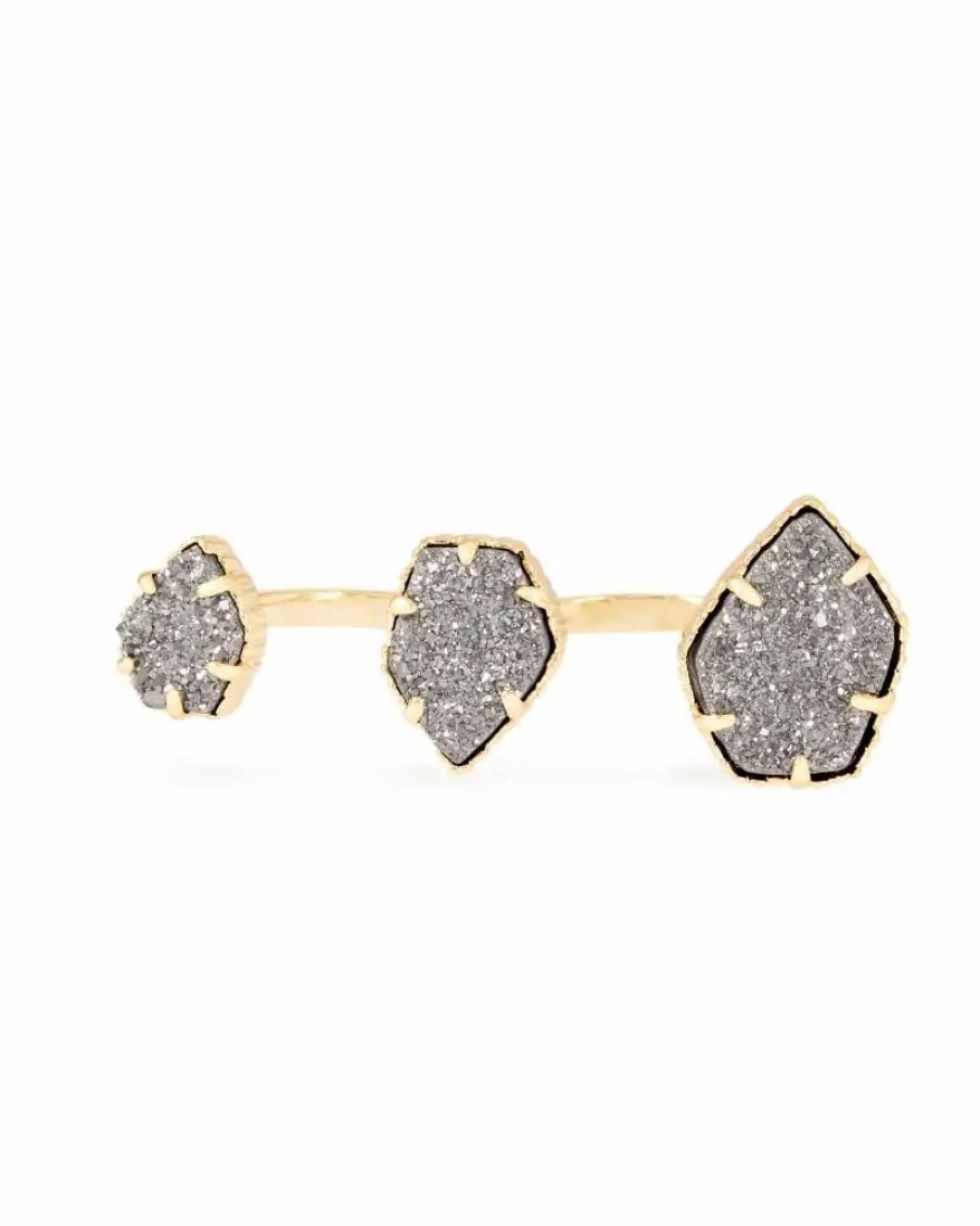 * Kendra Scott Naomi Gold Double Ring In Platinum Drusy | Rings