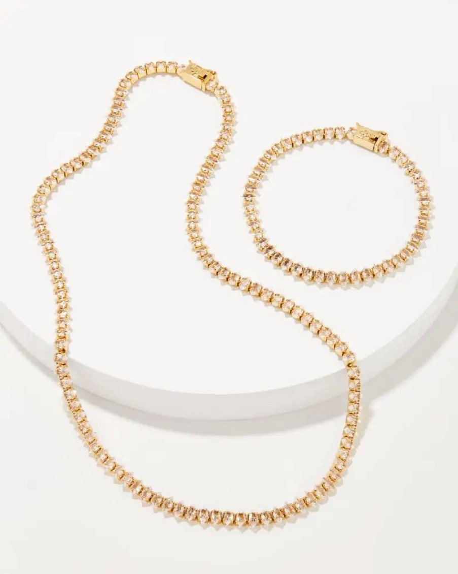 * Kendra Scott Larsan Gold Tennis Set Of 2 In White Crystal | Necklaces