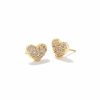 * Kendra Scott Ari Gold Pave Crystal Heart Earrings In White Crystal | Earrings