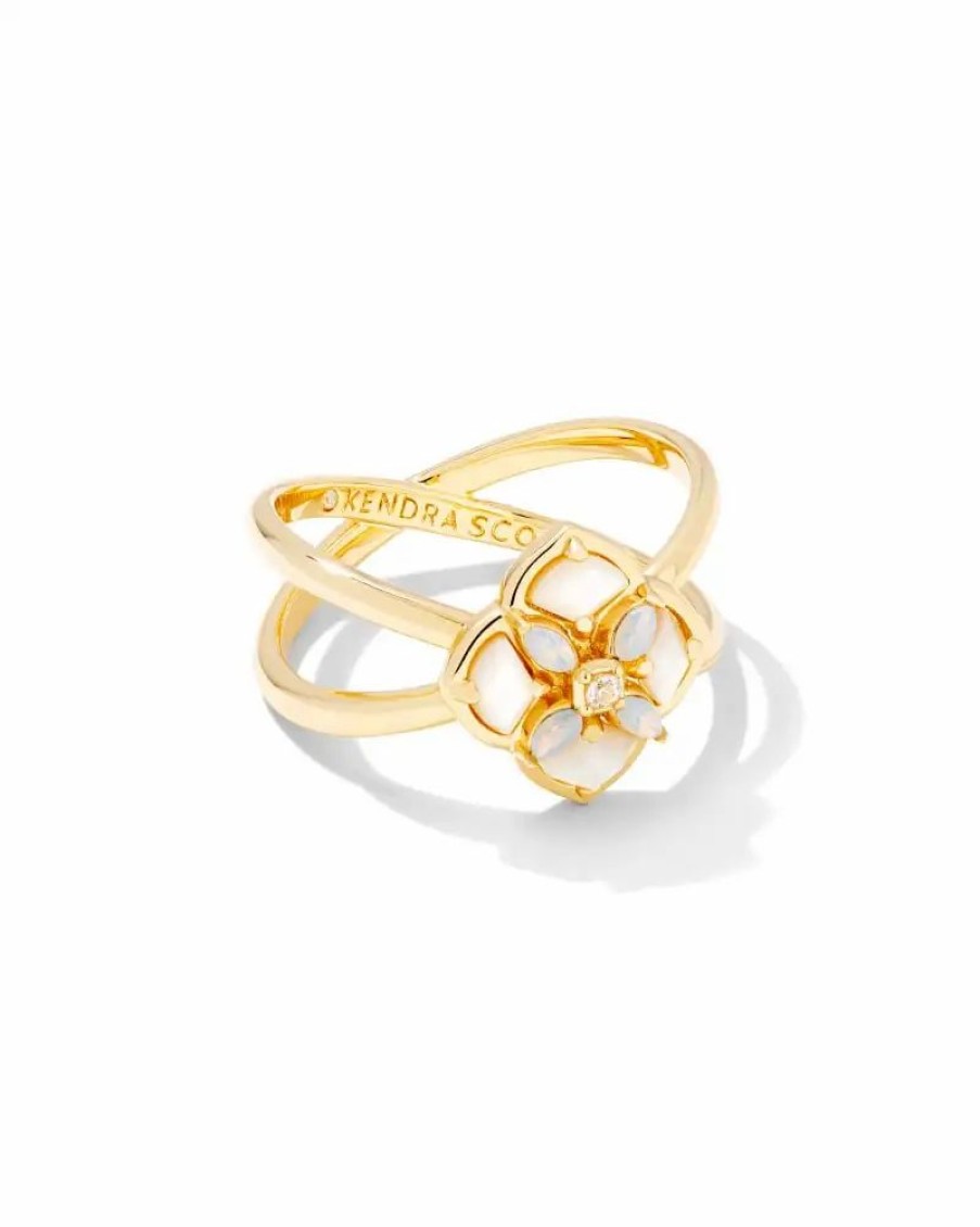 * Kendra Scott Dira Stone Gold Double Band Ring In Ivory Mix | Rings