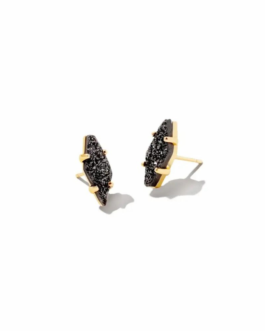 * Kendra Scott Brook Gold Stud Earrings In Black Drusy | Earrings