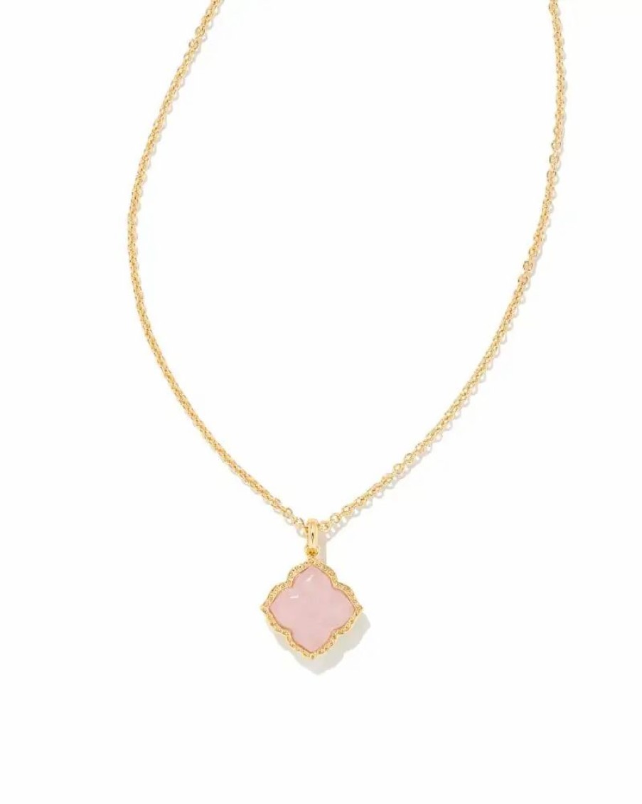 * Kendra Scott Mallory Gold Pendant Necklace In Rose Quartz | Necklaces